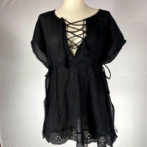 Old Navy Black Lace Embroidered Cover Up Blouse Sz S
